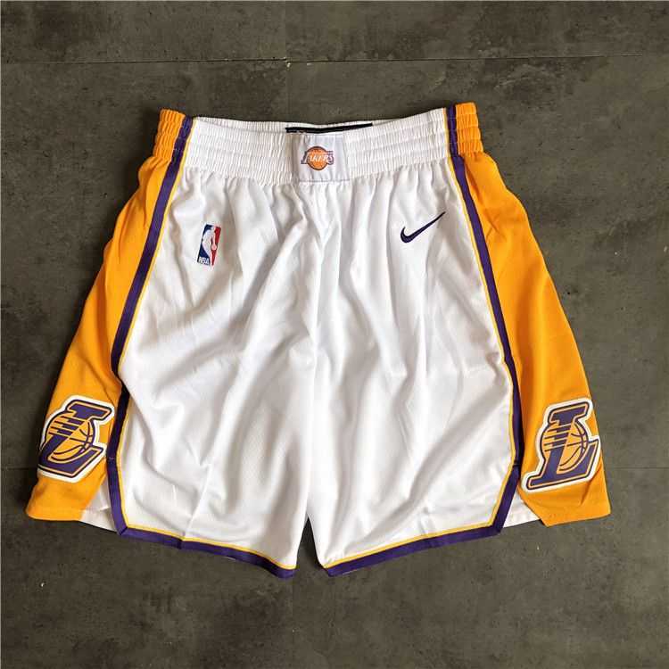 Men NBA Los Angeles Lakers White Nike Shorts 0416